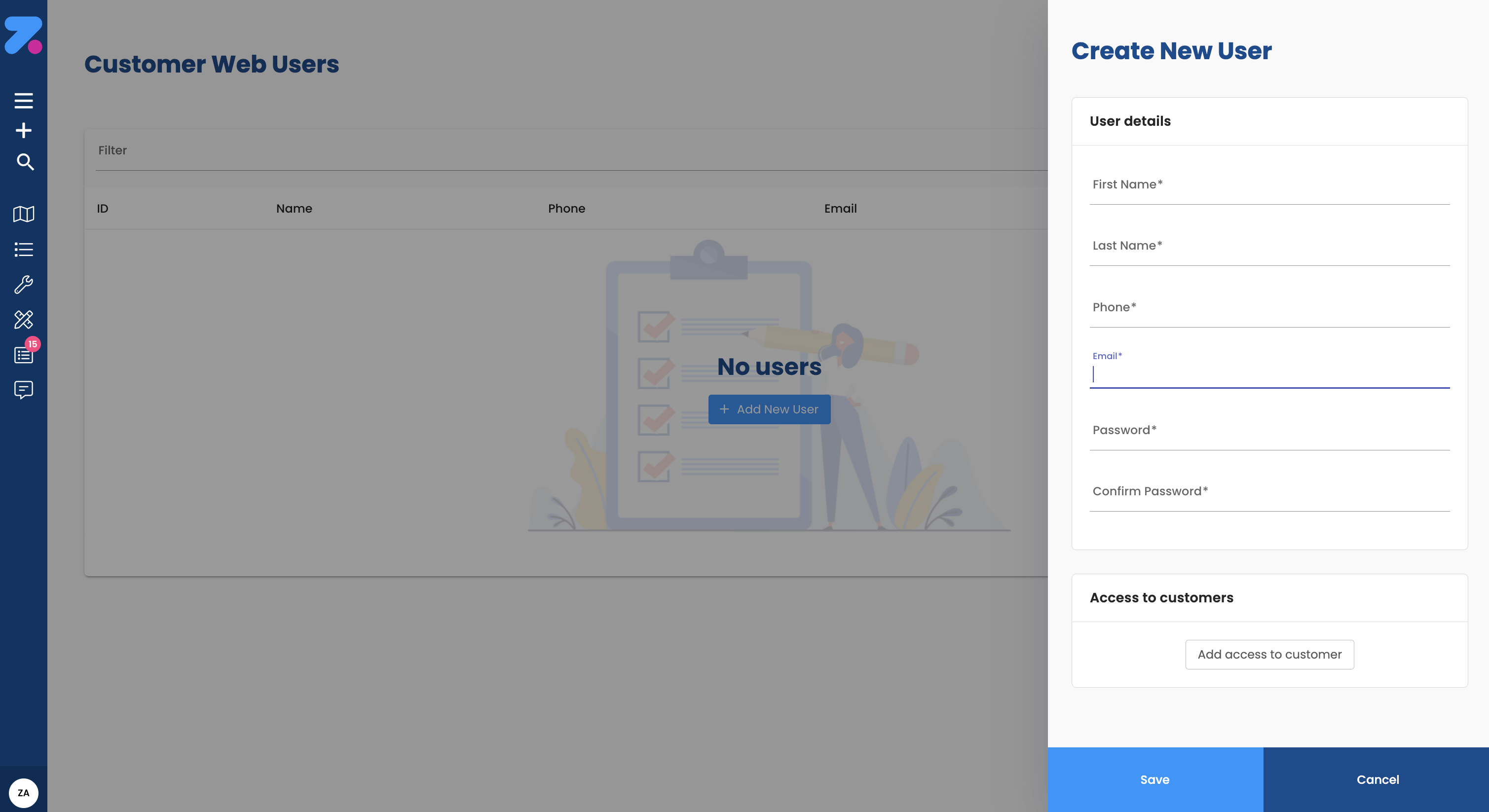 Customer Web Create User