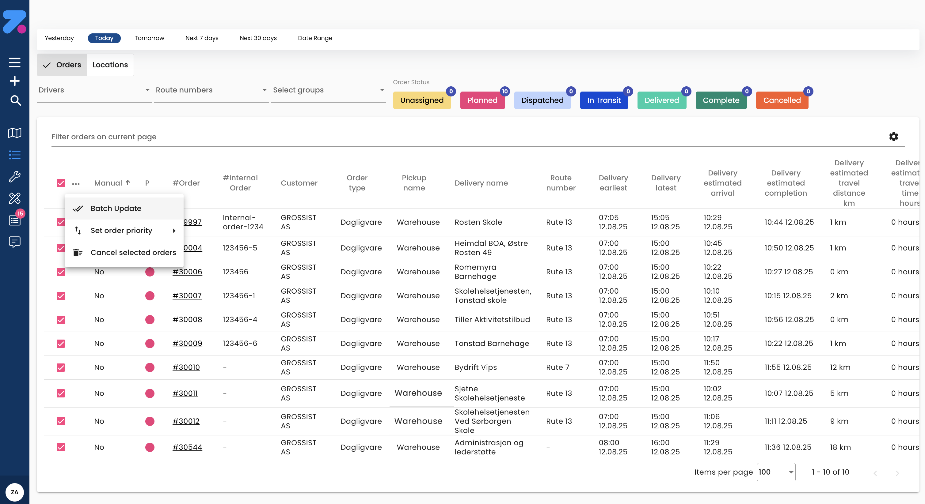 Order Control Batch Update