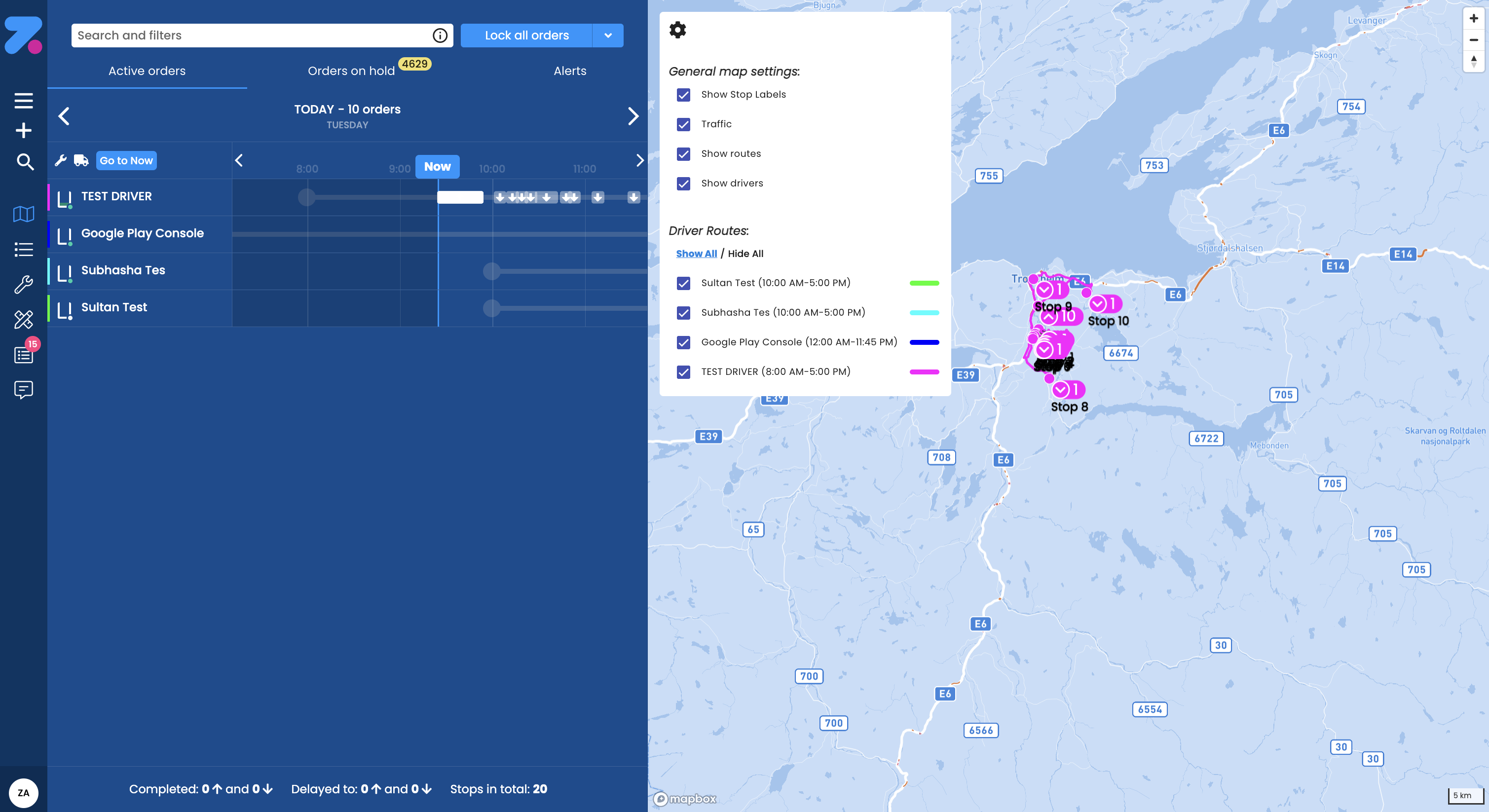 Order Overview Map Settings