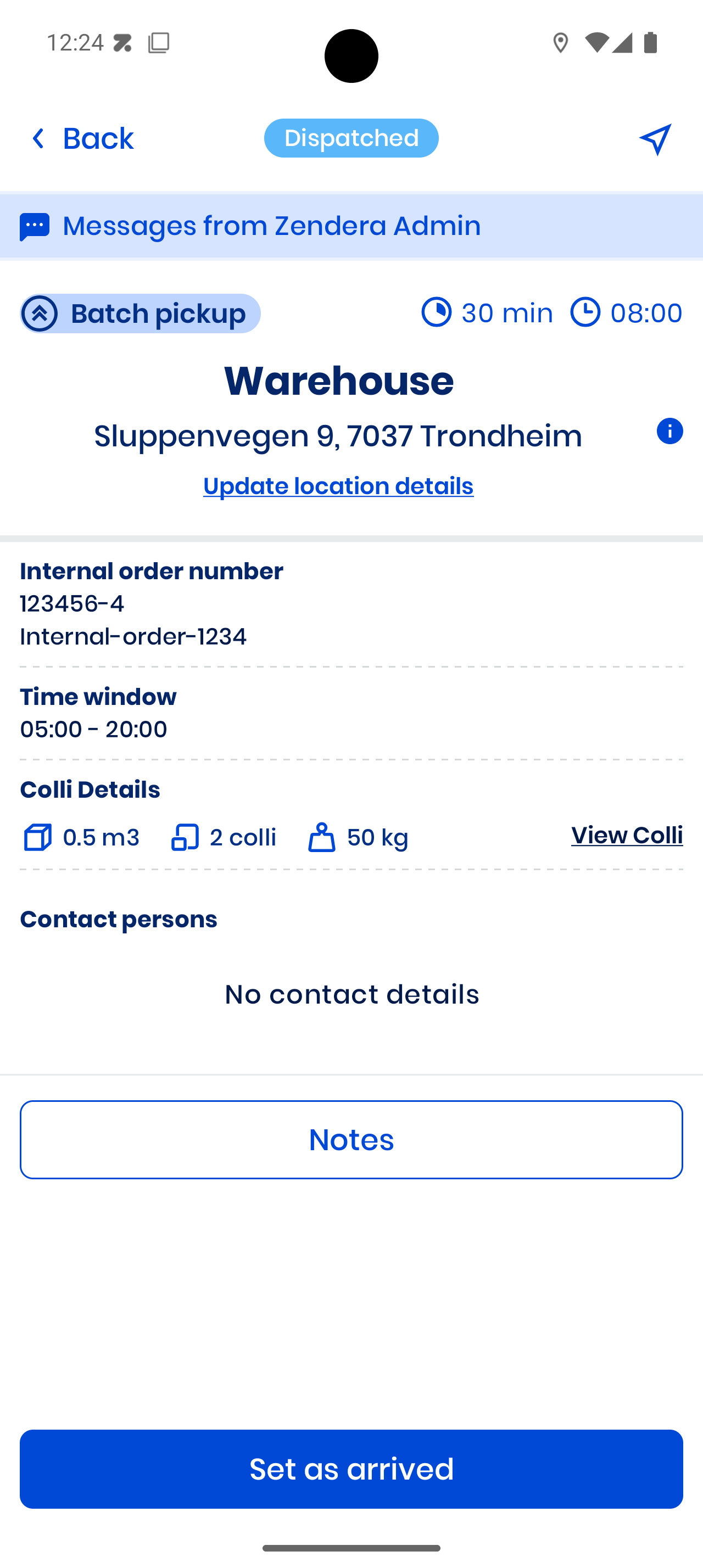 Stop details dispatched