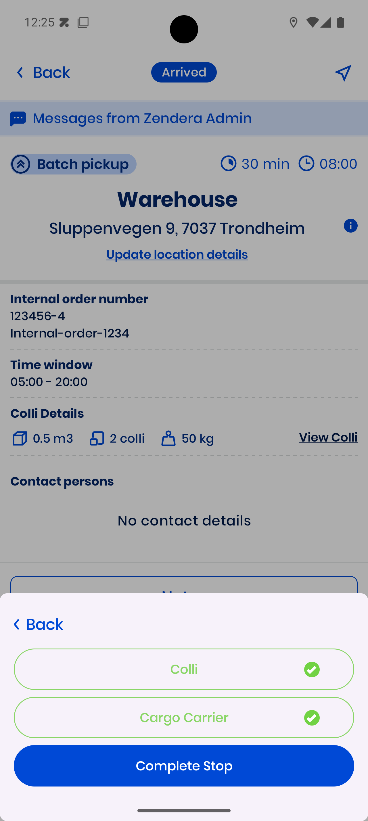 Complete pickup stop