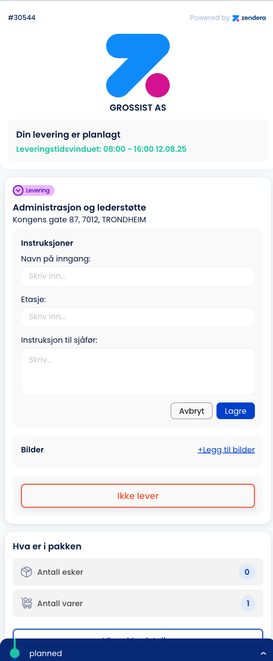 Delivery Instructions Interface